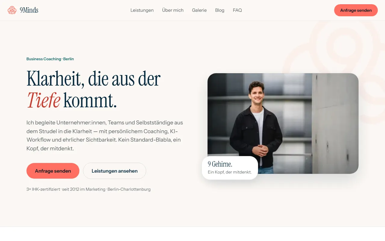 Von webhype gebaute Website für 9Minds