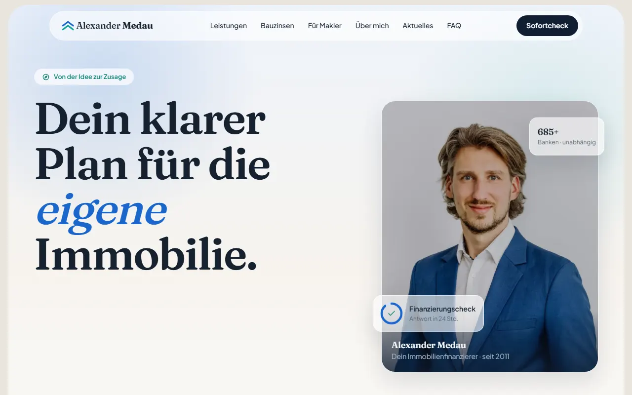 Von webhype gebaute Website für Immobilienfinanzierung