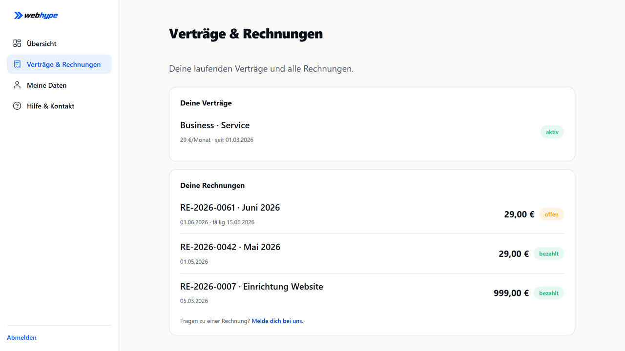webhype Kundenportal